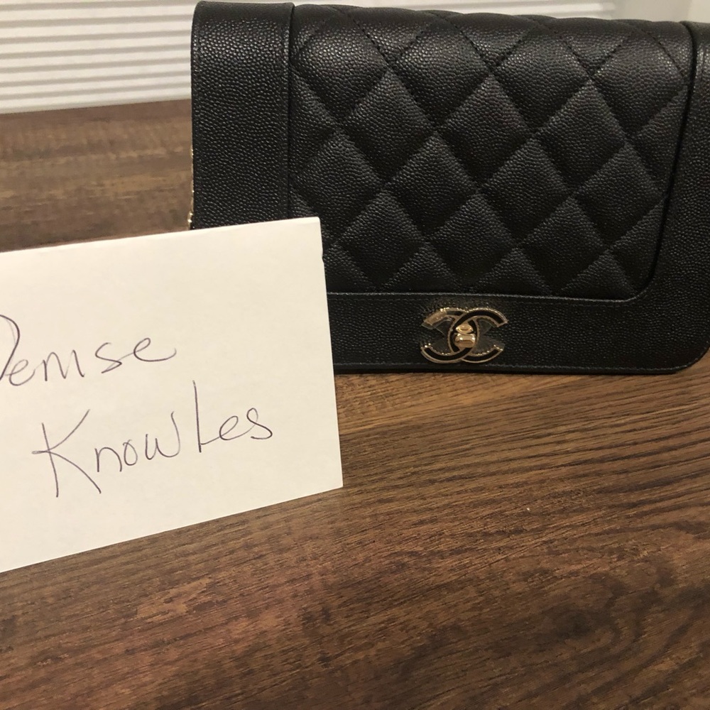 Black.caviar Chanel wallet on a gold chain brand new comes with box dustbag